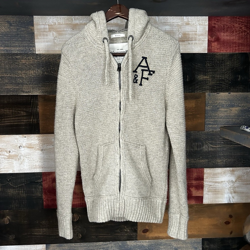 Vintage Y2K Abercrombie And Fitch Knit Sweater Hoodie Zip Up Muscle Medium